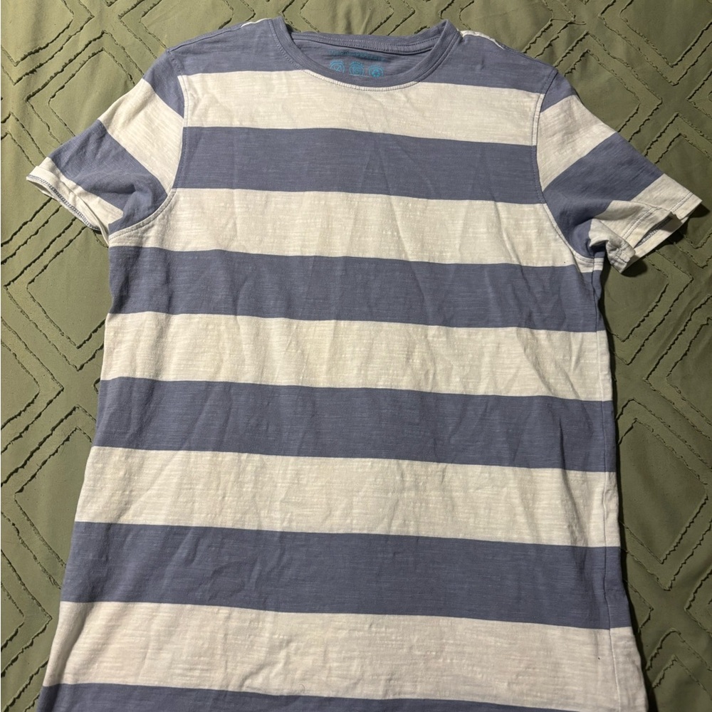 Striped Crewneck Short-Sleeve Shirt - Blue & White